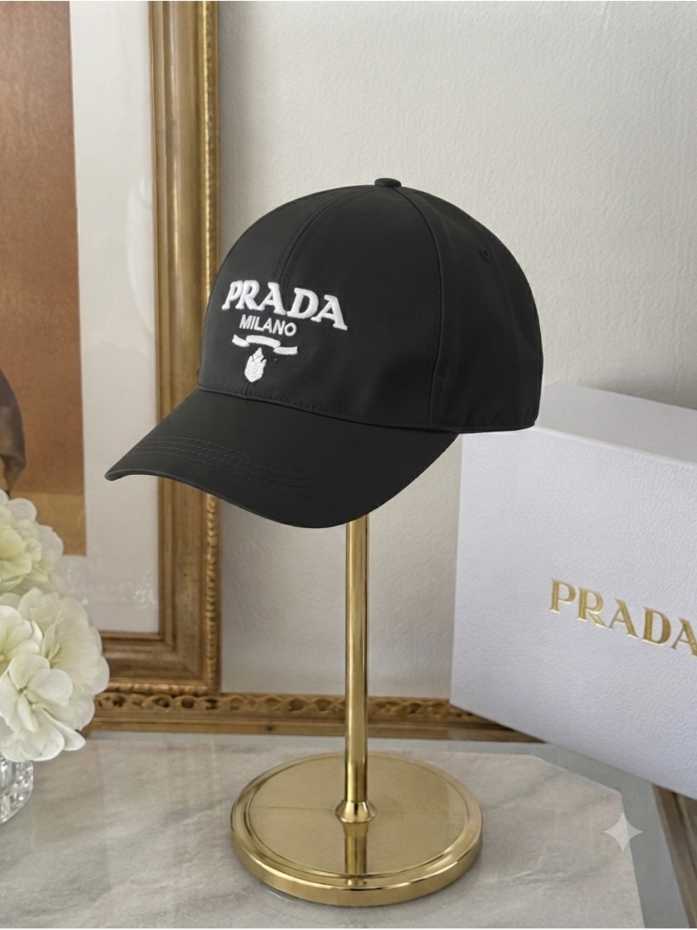 Prada Black canvas Baseball Cap 
W/ White Embroidered Logo
NIP